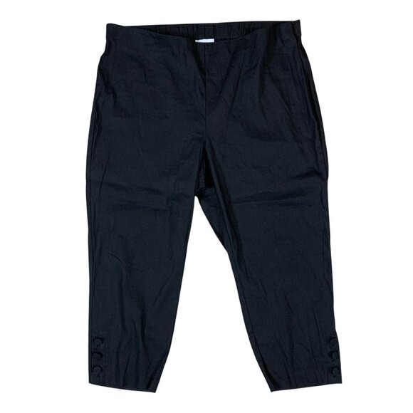 J Jill Black Linen Stretch Capri Pants Button Hem Pull On Comfort Fit XL Petite - Picture 1 of 5